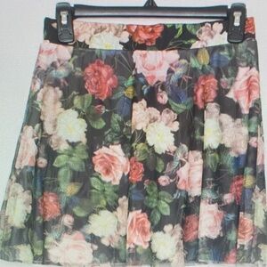 H&M Floral Circle Skirt in Black with Pink, Cream & Green Blooms